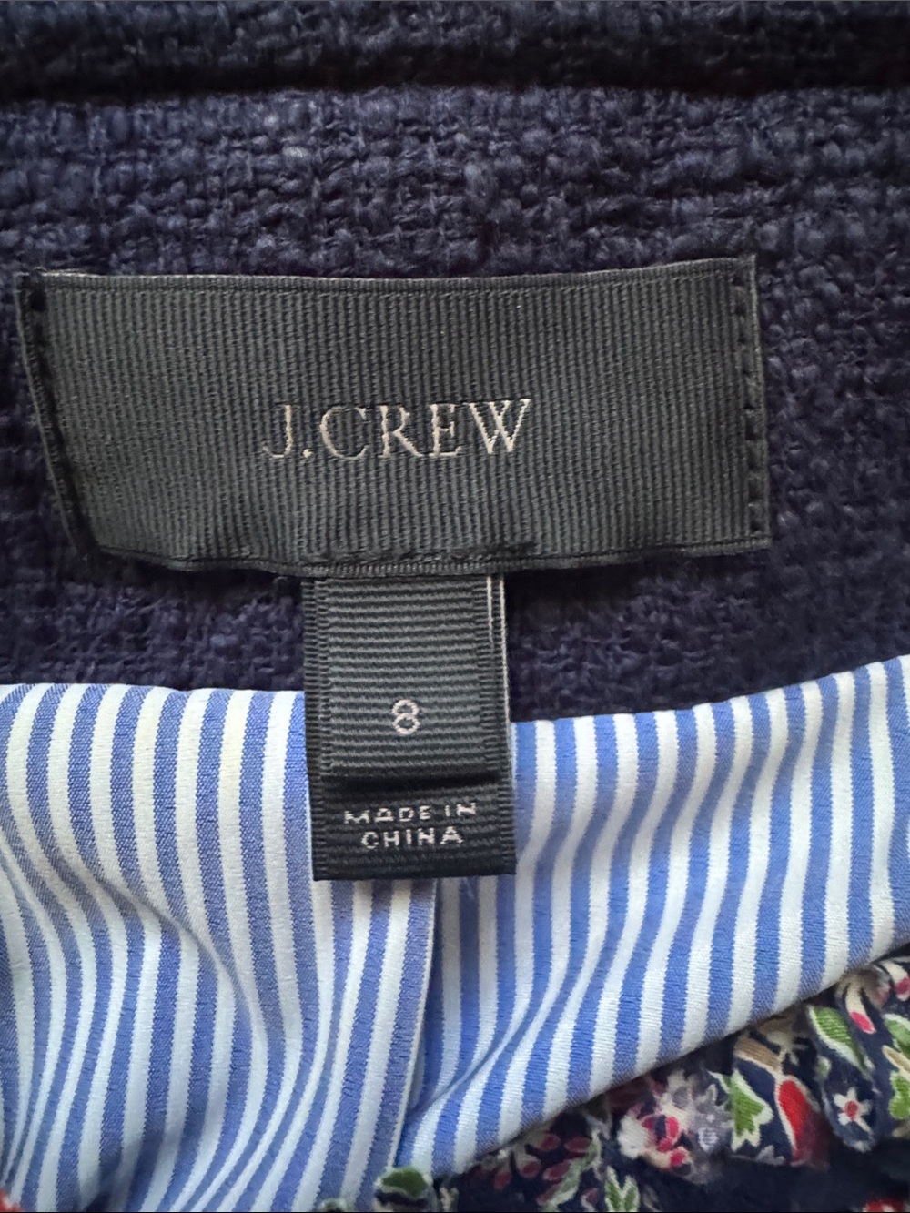 J Crew Navy Tweed Jacket with Floral Trim - Picture 6 of 12